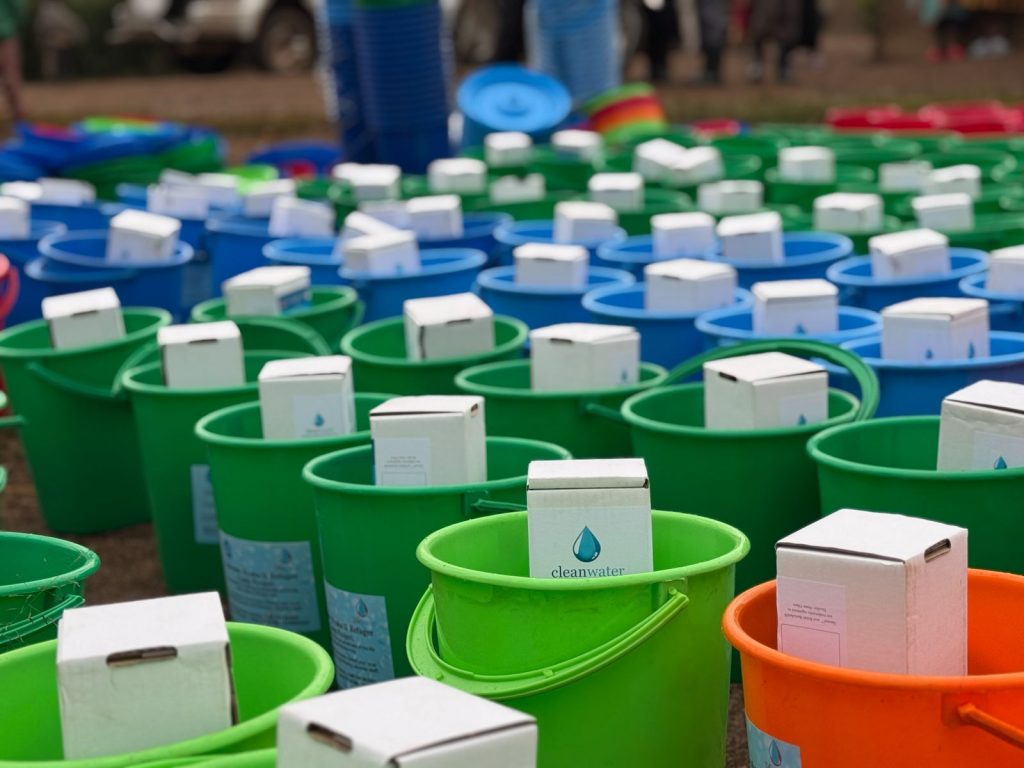 Lifewater Distribution in Kyaka II - kits ready to distribute